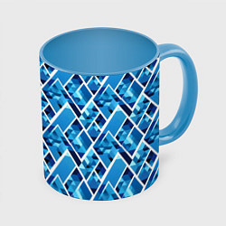 Кружка 3D Синие треугольники и белые полосы, цвет: 3D-белый + небесно-голубой
