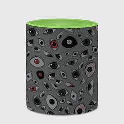 Кружка 3D Серый цвет: глазики-косоглазики, цвет: 3D-белый + светло-зеленый — фото 2