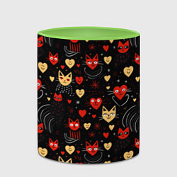 Кружка 3D Паттерн с сердечками и котами валентинка, цвет: 3D-белый + светло-зеленый — фото 2
