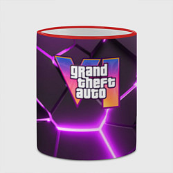 Кружка 3D GTA 6 лого на фоне разлома фиолетовых плит, цвет: 3D-красный кант — фото 2