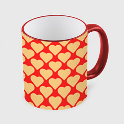 Кружка 3D Охристые сердца, цвет: 3D-красный кант