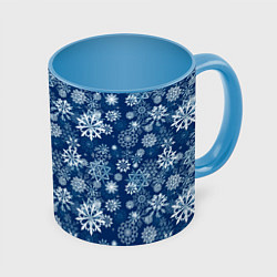 Кружка 3D Snowflakes on a blue background, цвет: 3D-белый + небесно-голубой