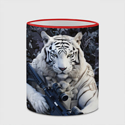 Кружка 3D Белый тигр солдат, цвет: 3D-красный кант — фото 2