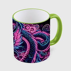 Кружка 3D Neon Japanese dragon - irezumi, цвет: 3D-светло-зеленый кант