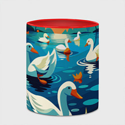 Кружка 3D Гуси лебеди вода, цвет: 3D-белый + красный — фото 2