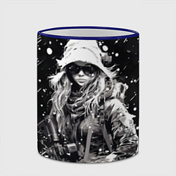 Кружка 3D Девушка воин зимней ночью, цвет: 3D-синий кант — фото 2