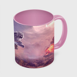 Кружка 3D Хищник за танком, цвет: 3D-белый + розовый