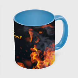 Кружка 3D Warframe шутер flame, цвет: 3D-белый + небесно-голубой