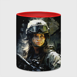 Кружка 3D Девушка воин в боевой экипировке, цвет: 3D-белый + красный — фото 2