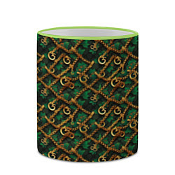Кружка 3D Золотая цепочка на зеленой ткани, цвет: 3D-светло-зеленый кант — фото 2
