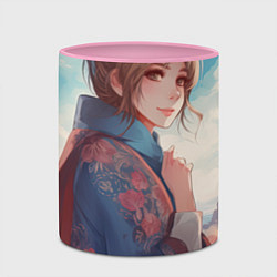 Кружка 3D Русская девушка на фоне Москвы, цвет: 3D-белый + розовый — фото 2