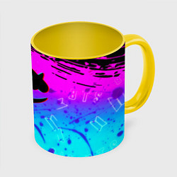 Кружка 3D Маршмэллоу x бтс неоновый стиль, цвет: 3D-белый + желтый