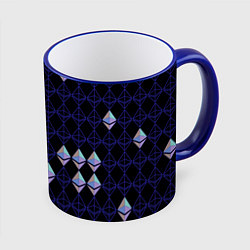 Кружка 3D Криптовалюта Ethereum на черном, цвет: 3D-синий кант