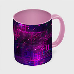 Кружка 3D Неоновые огни квадратов, цвет: 3D-белый + розовый
