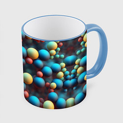 Кружка 3D Разноцветные шарики молекул, цвет: 3D-небесно-голубой кант