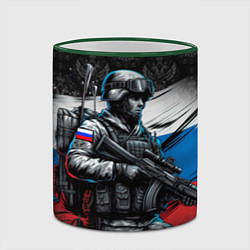 Кружка 3D Русский солдат на фоне флага, цвет: 3D-зеленый кант — фото 2