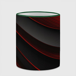 Кружка 3D Красная абстракция с черными линиями, цвет: 3D-зеленый кант — фото 2