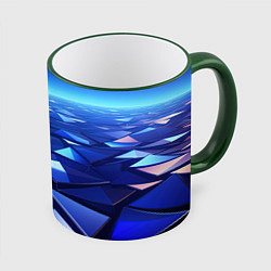 Кружка 3D Синие объемные блестящие плиты, цвет: 3D-зеленый кант