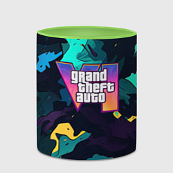 Кружка 3D GTA 6 logo яркий неоновый камуфляжный стиль, цвет: 3D-белый + светло-зеленый — фото 2