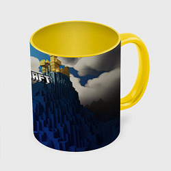 Кружка 3D Minecraft лого и горы, цвет: 3D-белый + желтый