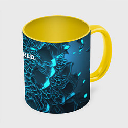 Кружка цветная Palworld логотип на ярких синих неоновых плитах