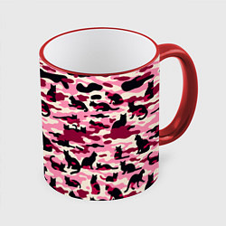 Кружка 3D Камуфляжные розовые котики, цвет: 3D-красный кант