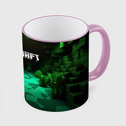 Кружка 3D Minecraft logo зеленый яркий мир, цвет: 3D-розовый кант