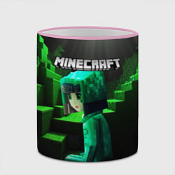 Кружка 3D Minecraft девушка и зеленые ступени блоки тропинки, цвет: 3D-розовый кант — фото 2
