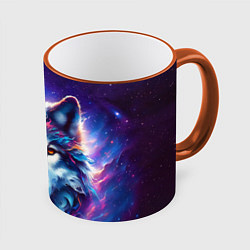 Кружка 3D Волк и звезды, цвет: 3D-оранжевый кант