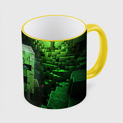 Кружка 3D Minecraft зеленый персонаж в пещере, цвет: 3D-желтый кант