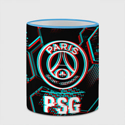 Кружка 3D PSG FC в стиле glitch на темном фоне, цвет: 3D-небесно-голубой кант — фото 2