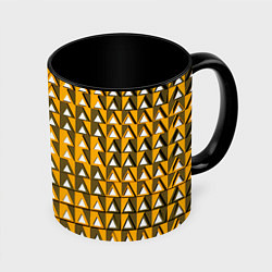 Кружка 3D Узор из треугольников жёлтый, цвет: 3D-белый + черный