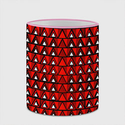 Кружка 3D Узор из треугольников с чёрной обводкой красный, цвет: 3D-розовый кант — фото 2
