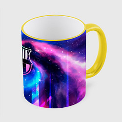 Кружка 3D Barcelona неоновый космос, цвет: 3D-желтый кант