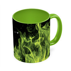 Кружка 3D Destity огненный стиль, цвет: 3D-белый + светло-зеленый