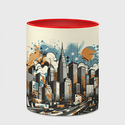 Кружка 3D Рисунок города с небоскребами, цвет: 3D-белый + красный — фото 2