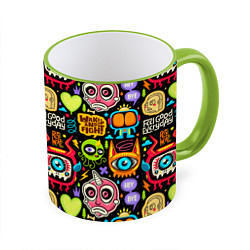 Кружка 3D Feel good every day motivation monsters pattern, цвет: 3D-светло-зеленый кант