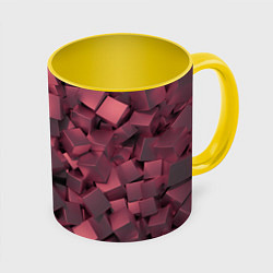 Кружка 3D Кубики металлические красные, цвет: 3D-белый + желтый