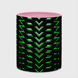 Кружка 3D Зелёно-белые полосы на чёрном фоне, цвет: 3D-белый + розовый — фото 2