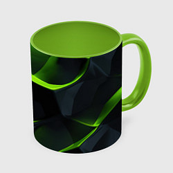 Кружка 3D Green neon abstract geometry, цвет: 3D-белый + светло-зеленый
