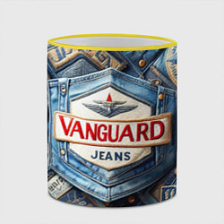 Кружка 3D Vanguard denim patchwork - ai art, цвет: 3D-желтый кант — фото 2