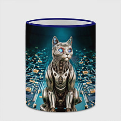 Кружка 3D Кибер кот сидит на печатной плате, цвет: 3D-синий кант — фото 2