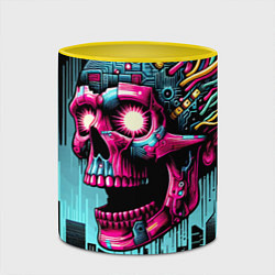 Кружка 3D Cyber skull - ai art fantasy, цвет: 3D-белый + желтый — фото 2