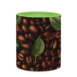 Кружка 3D Кофейные зёрна с листьями, цвет: 3D-белый + светло-зеленый — фото 2