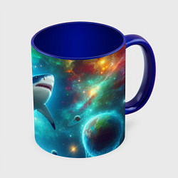 Кружка 3D Большая белая акула в космическом пространстве, цвет: 3D-белый + синий