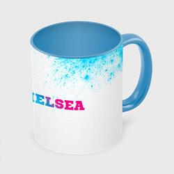 Кружка 3D Chelsea neon gradient style по-горизонтали, цвет: 3D-белый + небесно-голубой