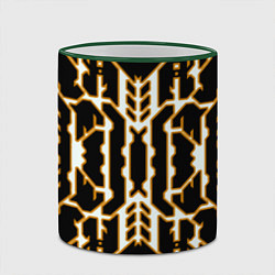 Кружка 3D Техно белые линии с жёлтой обводкой на чёрном фоне, цвет: 3D-зеленый кант — фото 2