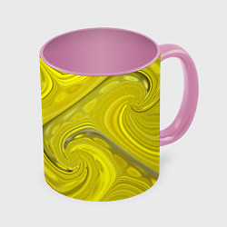 Кружка 3D Желтая абстракция, цвет: 3D-белый + розовый