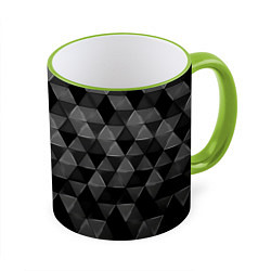 Кружка 3D Серые треугольники, цвет: 3D-светло-зеленый кант