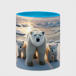 Кружка 3D Polar bear with her cubs - ai art, цвет: 3D-белый + небесно-голубой — фото 2